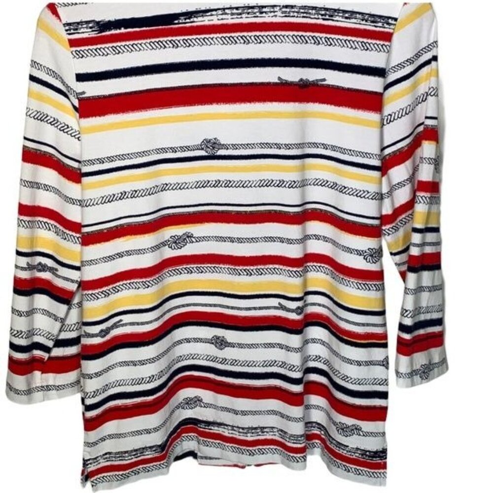 Chicos Weekends Zip Jacket Medium Red Yellow Stri… - image 8
